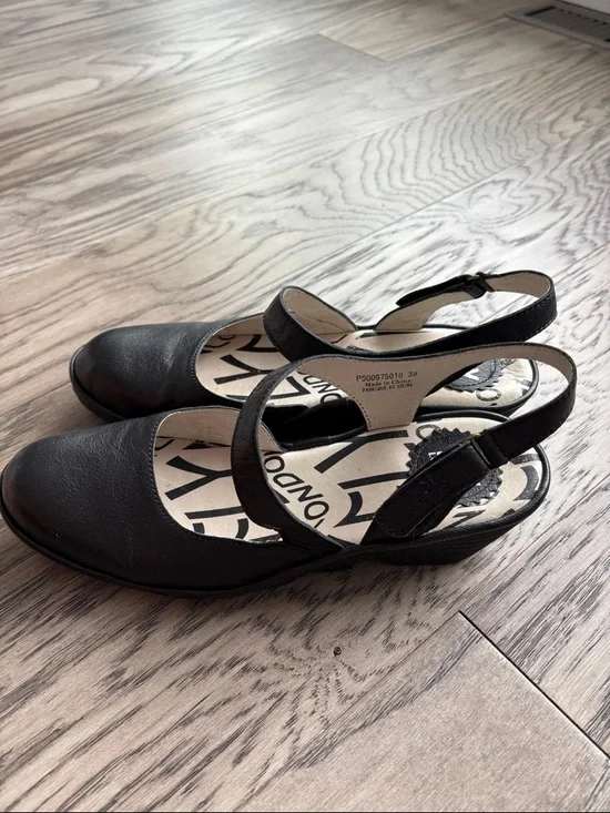 Fly London Black Leather Cross-Strap Slingback Mules - Picture 4 of 9